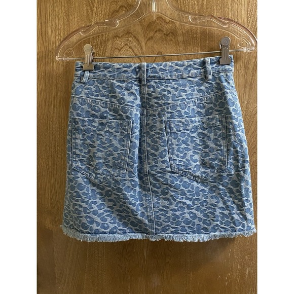 Lelis Leopard Print Frayed Hem Denim Mini Skirt Small 100% Cotton New With Tags - Picture 2 of 10